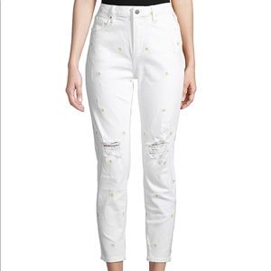 Driftwood Distressed Daisy Embroidery Crop Jeans